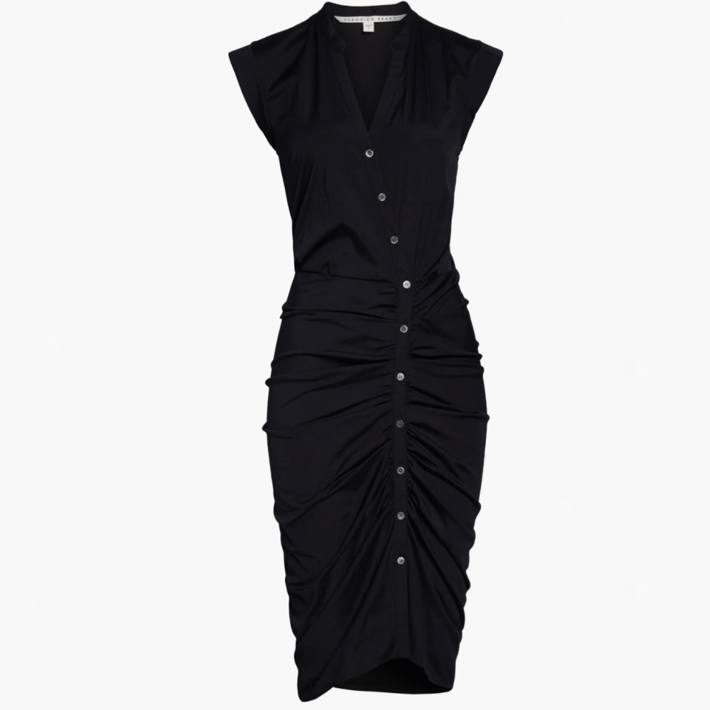 New Veronica Beard Ruched Cotton Shirtdress In Black Size 0